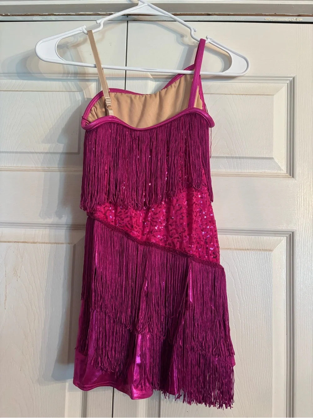 Pink Dance Costume with sequins and fringe
